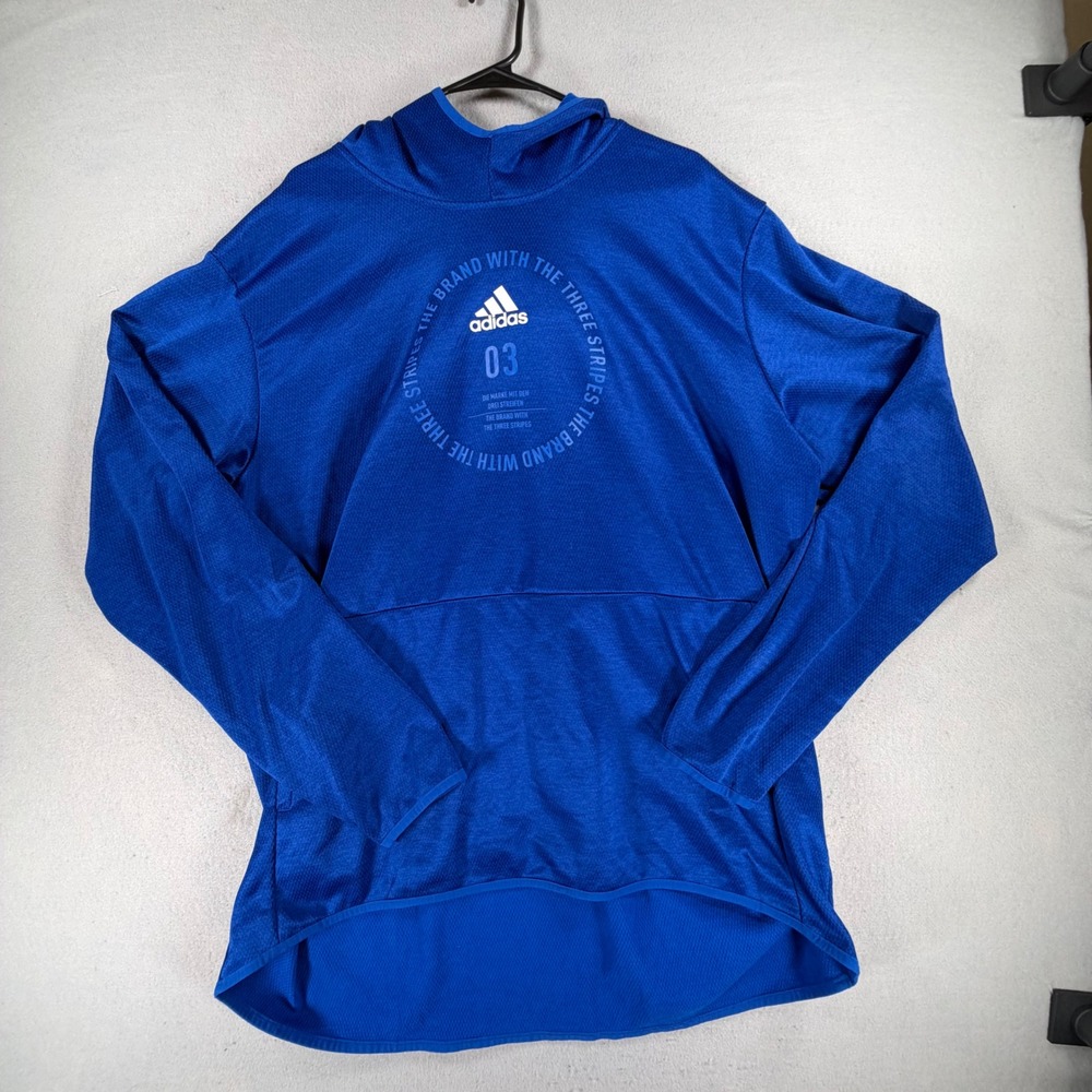 Adidas Men's 2XL Blue Long Sleeve Running Hoodie Mesh Performance Pullover Top